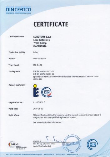 UniPlate DIN certificate