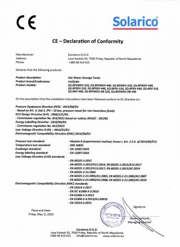 UNIQUBE CE Declaration of conformity WITH el-heaters